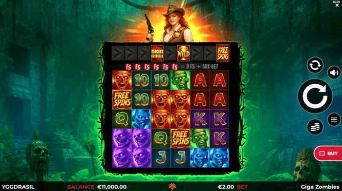 Giga Zombies - skrini ya mchezo na reels 6x5